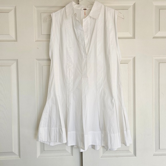 Free People Naomi Sleeveless Pintuck Mini Dress Ivory White Cotton Sz Small NEW - Picture 5 of 15